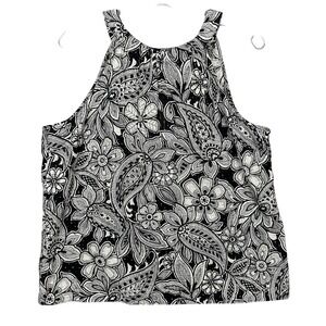 Talbots Halter Top Women's Large Floral Paisley Black White Gold Metallic Accent